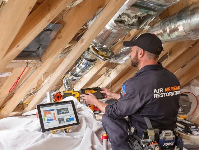 Weston Air Duct Cleaning technician performing precise duct repair work in Weston