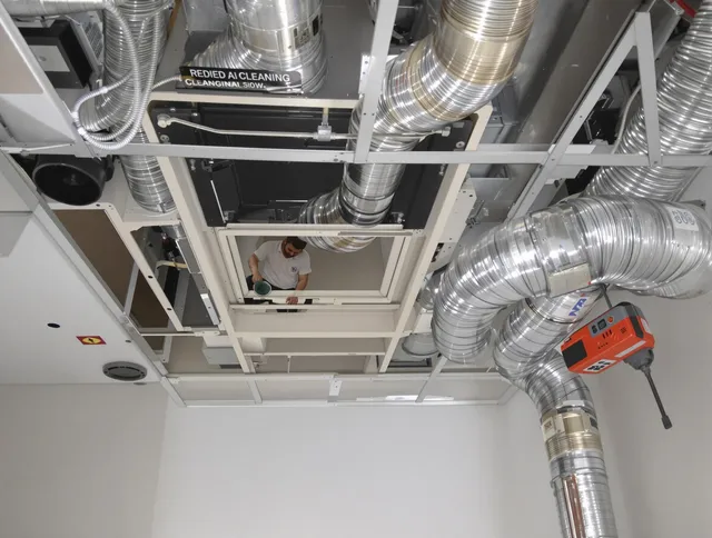 Weston Air Duct Cleaning technician performing detailed central duct system cleaning in Weston