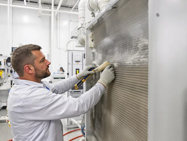 Weston Air Duct Cleaning technician performing precision commercial coil cleaning at a Weston business