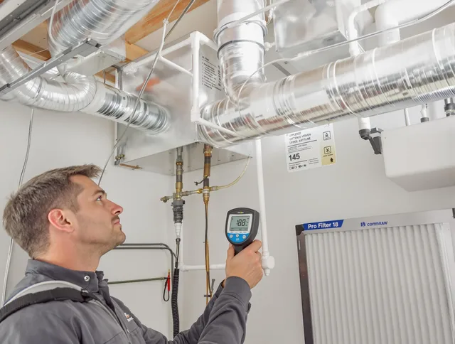 Weston Air Duct Cleaning expert conducting detailed filter system inspection using diagnostic tools in Weston