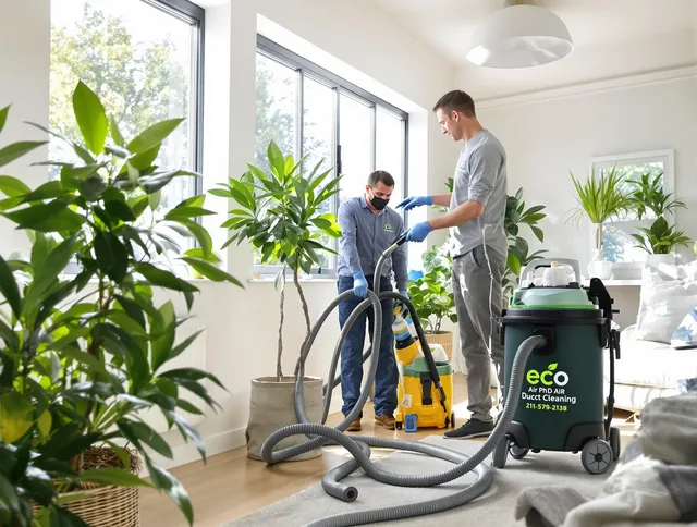 Weston Air Duct Cleaning technician performing eco-friendly duct cleaning using sustainable methods in Weston