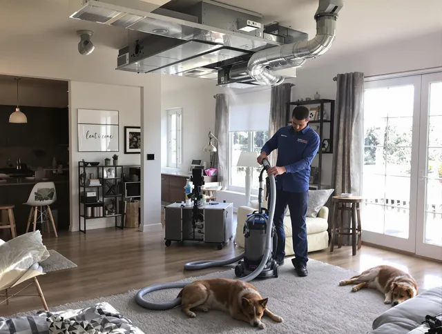 Weston Air Duct Cleaning technician performing detailed indoor duct cleaning for improved air quality in Weston