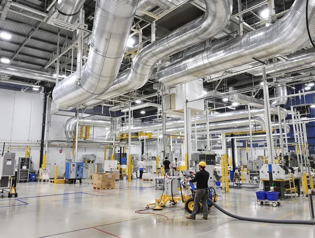 Weston Air Duct Cleaning team performing comprehensive industrial duct cleaning at a large facility in Weston